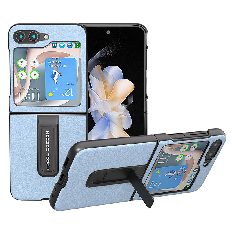 ABEEL For Samsung Galaxy Z Flip5 5G Kickstand Pouzdro na telefon z pravé hovězí kůže PC s texturou ABEEL For Samsung Galaxy Z Flip5 5G Kickstand Pouzdro na telefon z pravé hovězí kůže PC s texturou